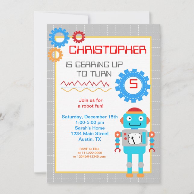 Robot Birthday Party Invitations (Front)