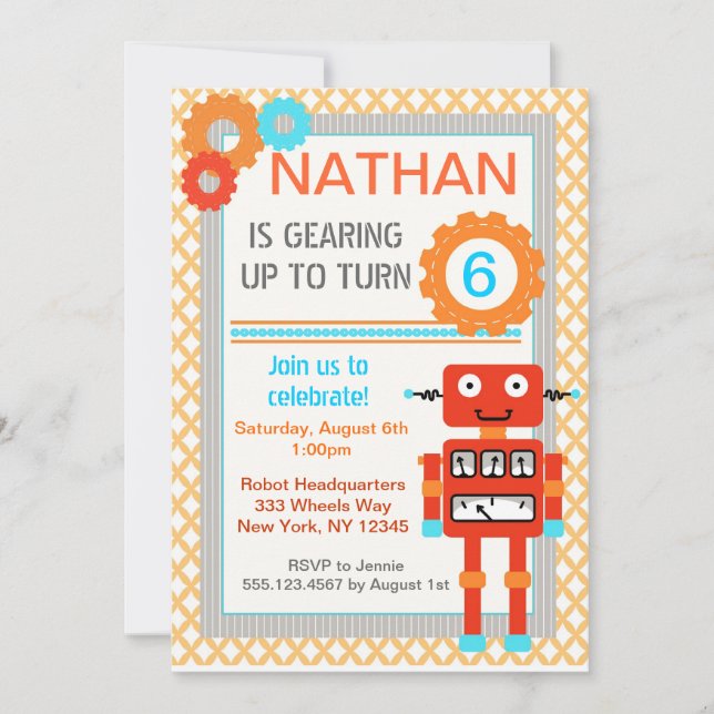 Robot Birthday Party Invitations - Modern (Front)