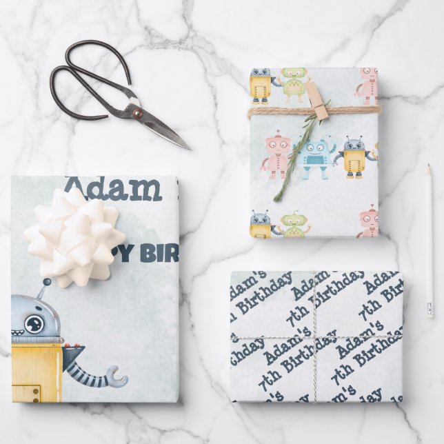 Robot Birthday Party kids  Wrapping Paper Sheet (Front)