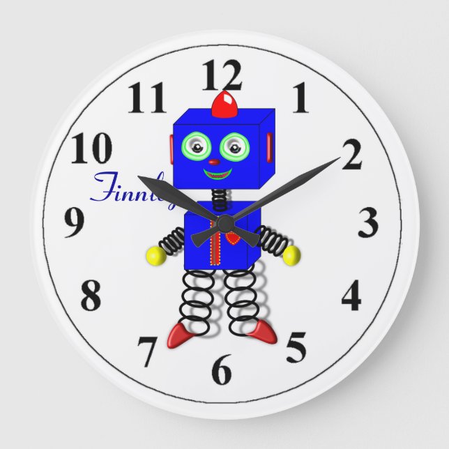 Robot Bleu Cute Personnalisé Garçons Salle Horloge (Recto)