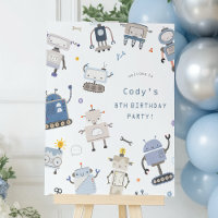 Robot Blue Birthday Party Welcome Sign
