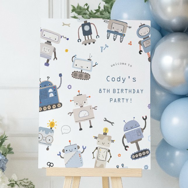 Robot Blue Birthday Party Welcome Sign (Creator Uploaded)