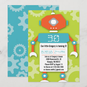 Robot Boy Themed Birthday Party Invitation