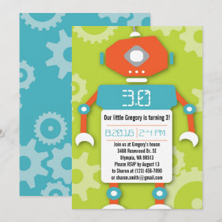 Robot Boy Themed Birthday Party Invitation