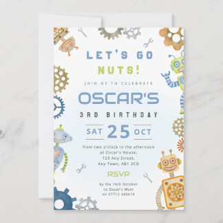 Robot Boy's Birthday Party Invitation