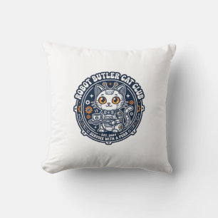 Robot Butler Cat Pet Lover Shirt Art - Robot Butle Throw Pillow