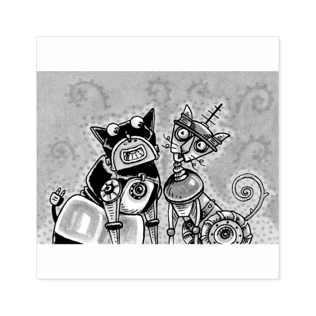 ROBOT CAT AND DOG PETS, MECHANICAL ANIMALS RUBBER STAMP (Imprint)
