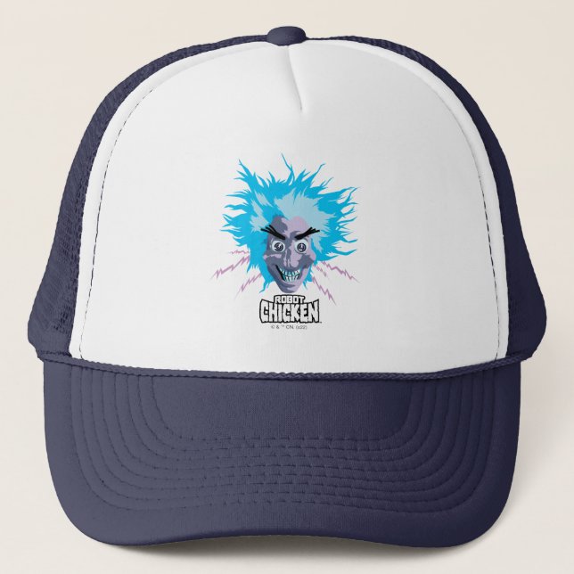 Robot Chicken Scientist Head Graphic Trucker Hat (Front)