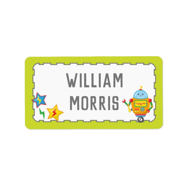 Robot Children School Name Labels | Editable Colou (Front)