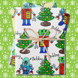 Robot Christmas Add Boy's Name 3 Cute Wrapping Paper Sheet<br><div class="desc">Robot Christmas Add Boy's Name 3 Cute Wrapping Paper Sheets</div>