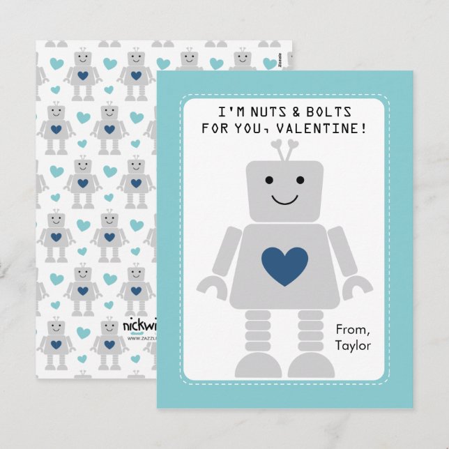 Robot Class Valentines Holiday Postcard (Front/Back)