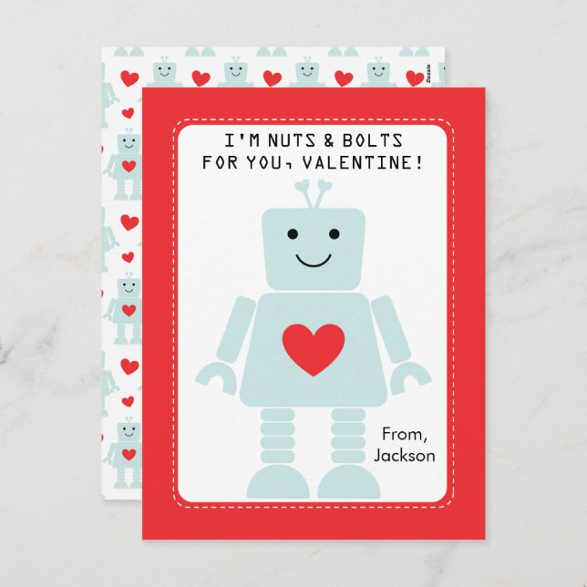 Robot Class Valentines Holiday Postcard (Front/Back)