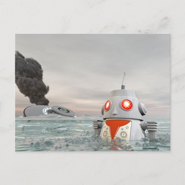 Robot Crash at Sea Postcard (Front)