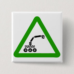 Robot Crossing Warning Sign 2 Inch Square Button