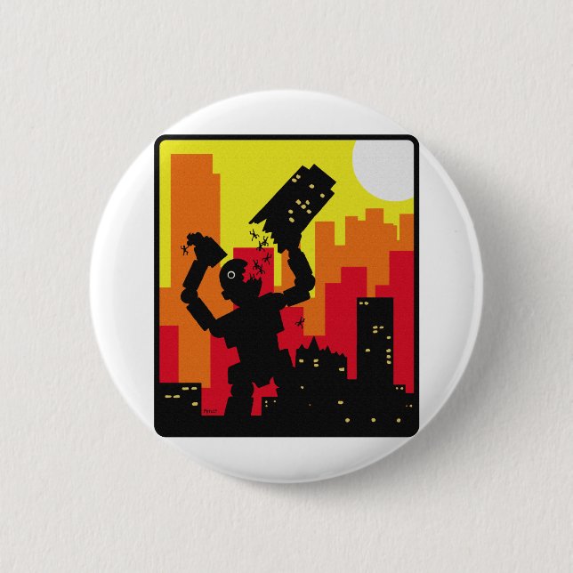Robot Destroy 2 Inch Round Button (Front)
