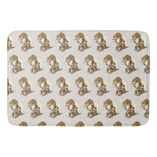 Robot Dinosaur Drinking Coffee Bath Mat