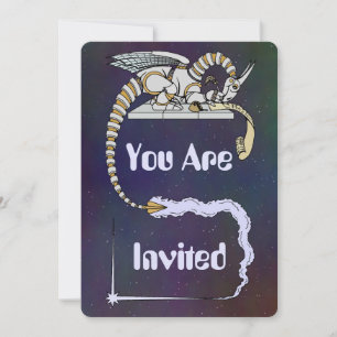 Robot Dragon Writing in Scroll Invitation