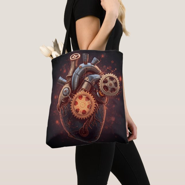 Robot Energy Tote Bag – Gear Heart Tech Design (Close Up)