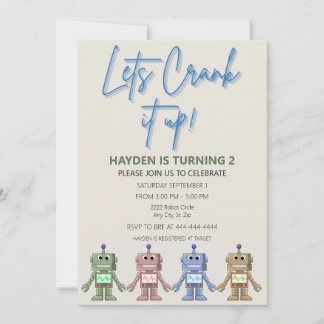 Robot et engrenages Invitation d'anniversaire