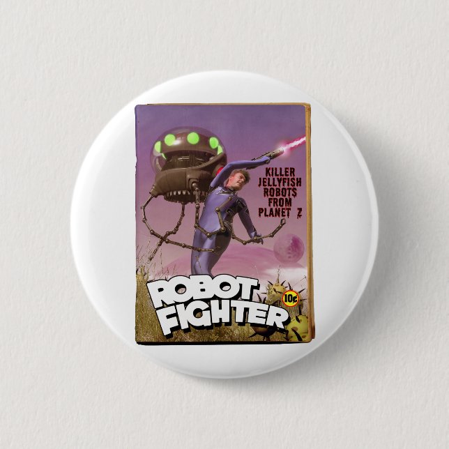 Robot Fighter Fake Pulp Cover Button (Front)