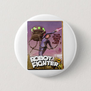 Robot Fighter Fake Pulp Cover Button