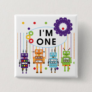 Robot First Birthday Tshirts and Gifts 2 Inch Square Button