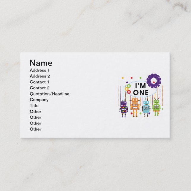 Robot First Birthday Tshirts and Gifts Business Card (Front)
