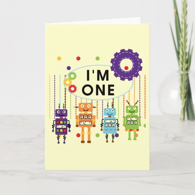 Robot First Birthday Tshirts and Gifts Card (Front)
