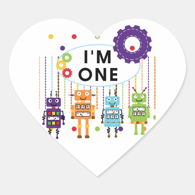 Robot First Birthday Tshirts and Gifts Heart Sticker (Front)
