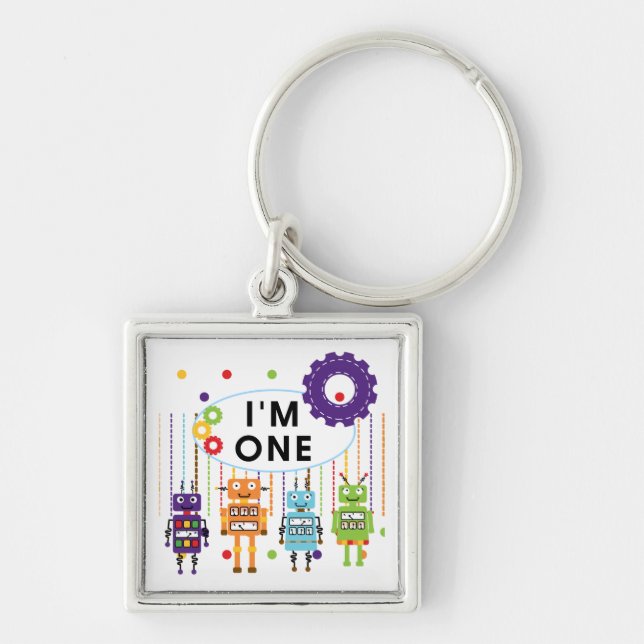Robot First Birthday Tshirts and Gifts Keychain (Front)