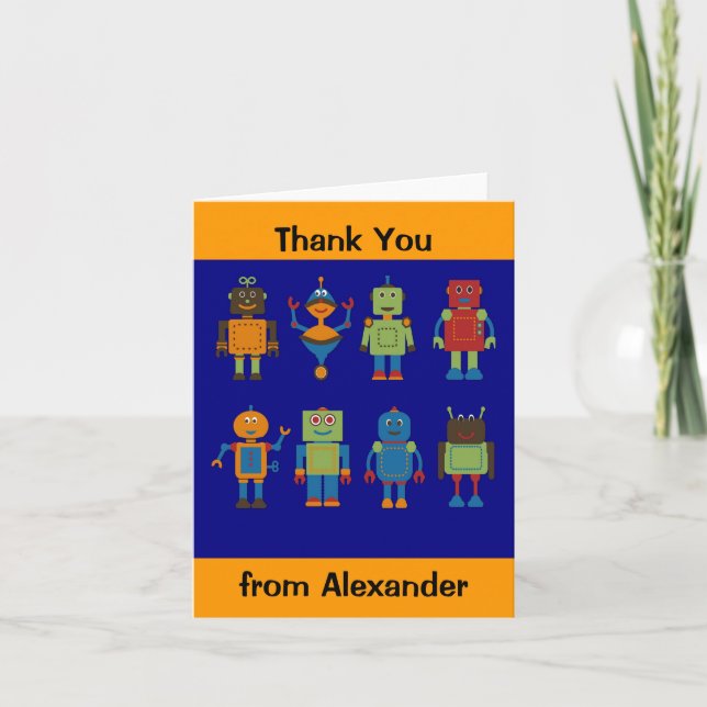 Robot Friends Child's Personalized Thank You Card (Front)