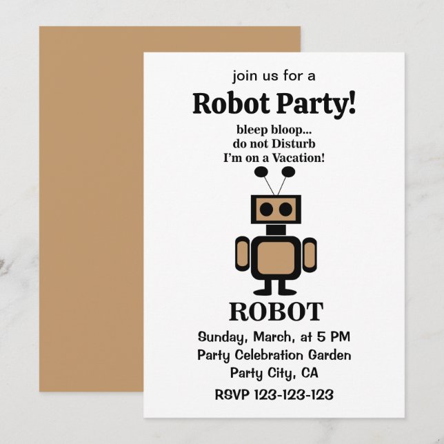 Robot Funny Tech Party Invitation (Front/Back)