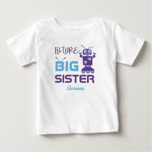 Robot Future Big Sister Purple Cute Personalized Baby T-Shirt