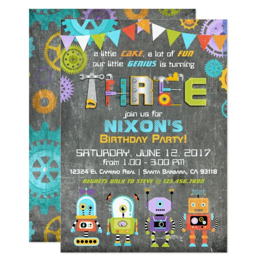Robot Genius Gears Tools Chalkboard Birthday Card