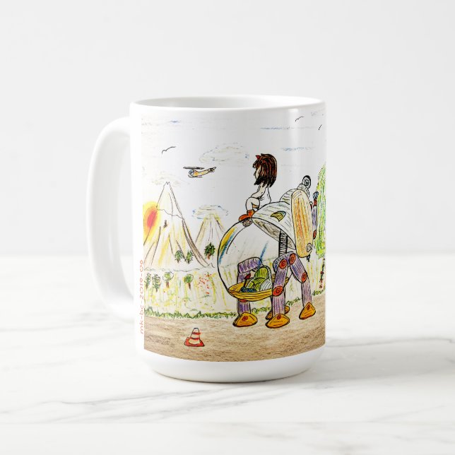 Robot Girl watching Sunrise Coffee Mug (Front Left)