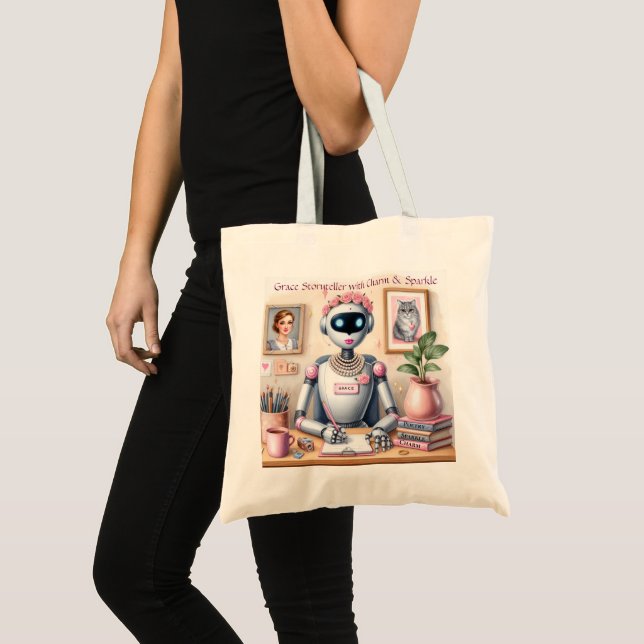 Robot Grace Storyteller with Charm  Tote Bag (Front (Product))