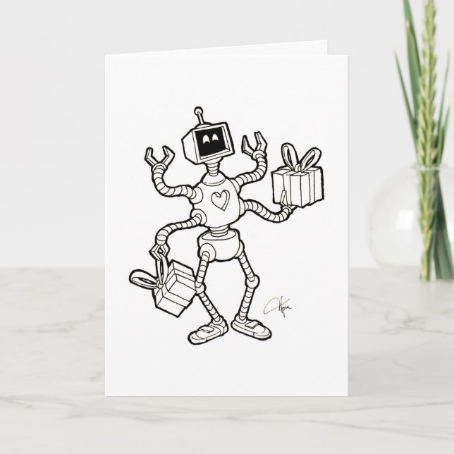 Robot Greeting Card - crazy robot arms (Front)