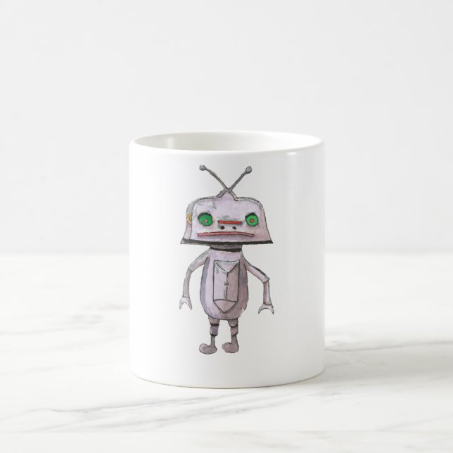 Robot gris tasse blanche classique de 11 onces (Centre)