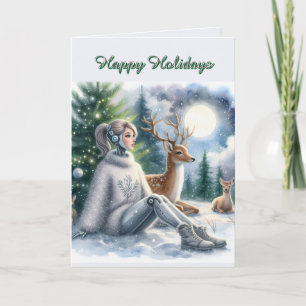 Robot Happy Holidays Tech Girl Card
