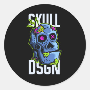 Robot head illustration classic round sticker
