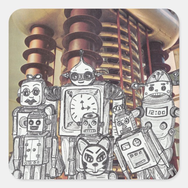 Robot Holiday 8 Square Sticker (Front)
