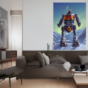 Robot in the snowy mountain AI Art Poster