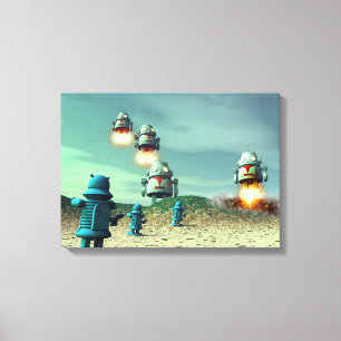 Robot Invasion From Above V2 Stretched Canvas Prin Print