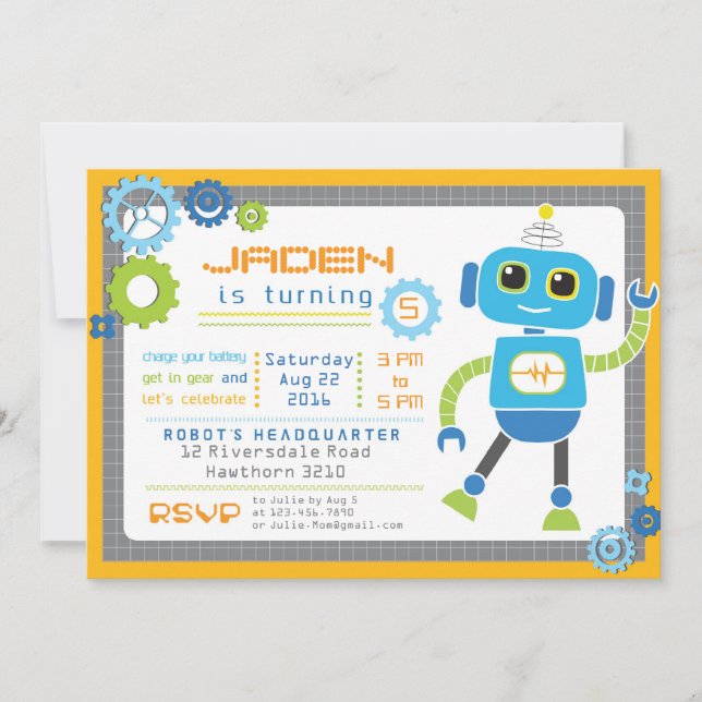 Robot Invitation / Robot Party / Robot Birthday (Front)