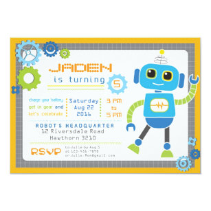 robot birthday invitations announcements zazzle ca