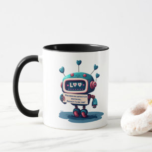 Robot Je T'Aime Texte, Coeurs, Amusant, Mug Adorab