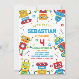 Robot Kids Birthday Invitation