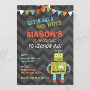 Robot Let's Go Nuts Anniversaire Fête Invitation