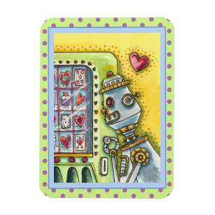 ROBOT LOOKING FOR LOVE, HEART VENDING MACHINE CUTE MAGNET