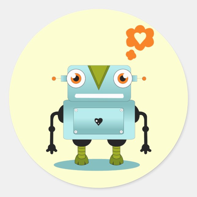Robot Love Classic Round Sticker (Front)